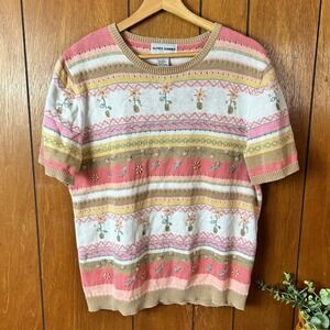 Vintage Alfred Dunner Women's Short‎ Sleeve Knit Sweater Floral Cottagecore
